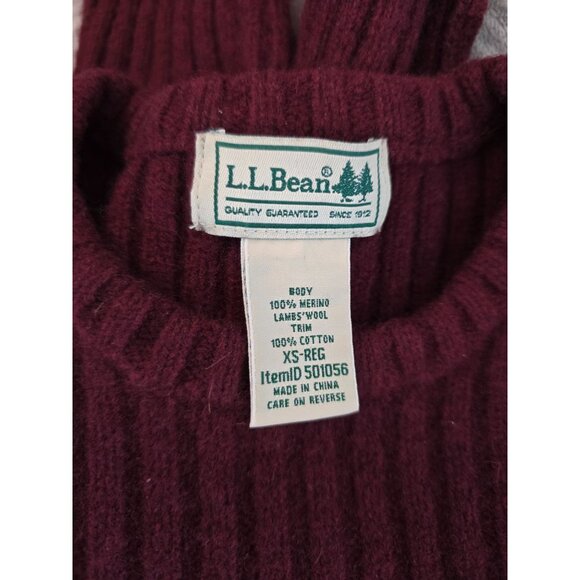 L.L. Bean Vintage Burgundy Ribbed Sweater Suede Patches 100% Merino Lambs Wool - Picture 5 of 7